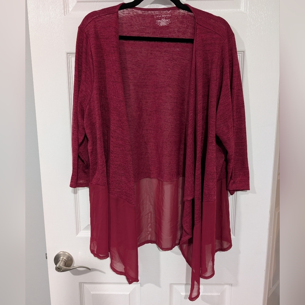 Lane Bryant Pink Open Front Sheer Chiffon Cardigan Sweater in Size 18/20